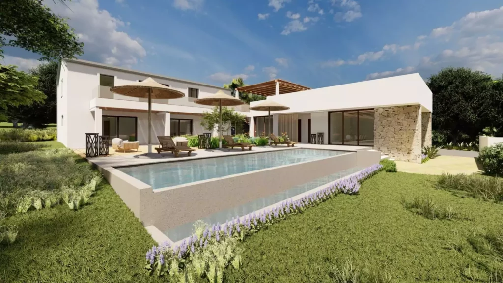 Villa contemporaine de plain-pied avec piscine et terrasse, architecture Sevid Build