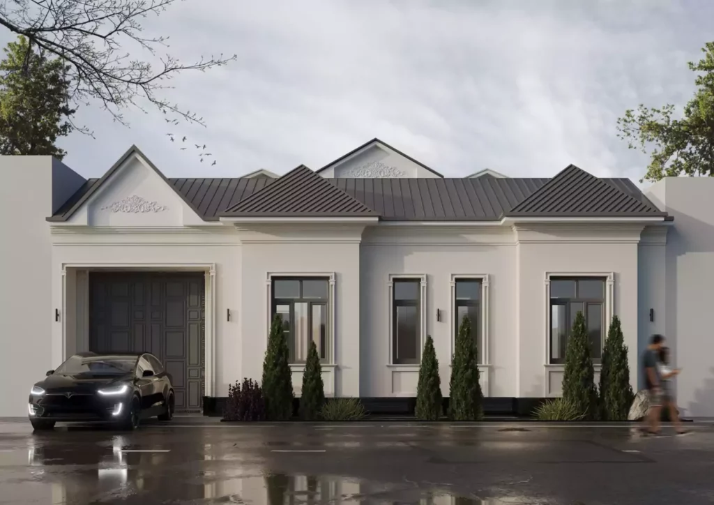 Villa de style classique avec garage, rendu 3D Sevid Build