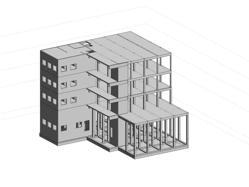 Maquette numérique BIM de la structure d'un bâtiment réalisée par Sevid Build