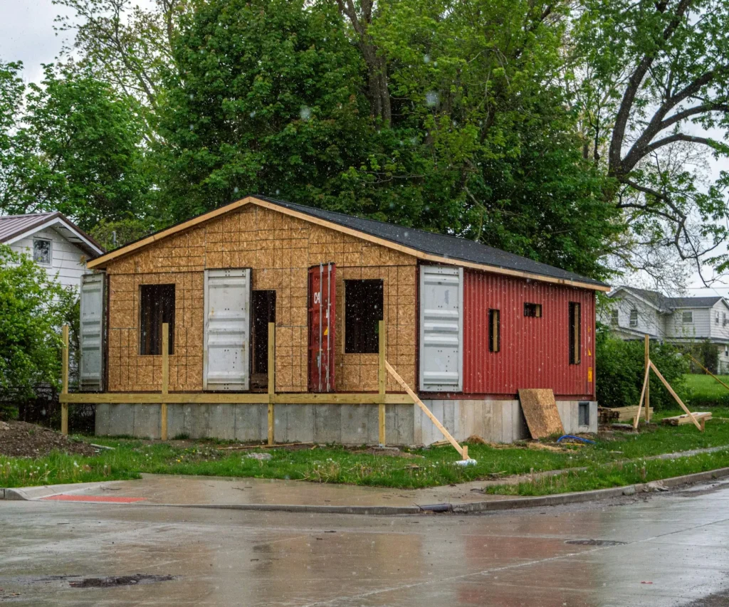 Maison en construction réalisée avec des conteneurs maritimes