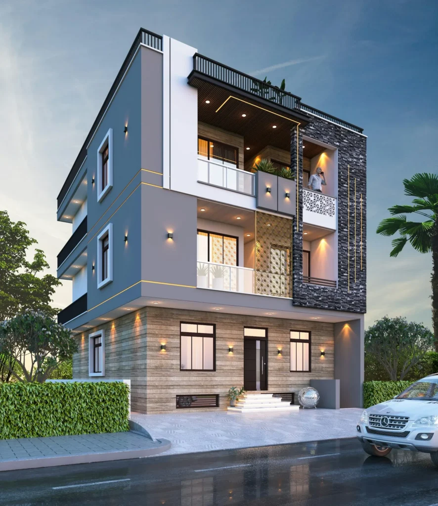 Immeuble R+3 à façade moderne et balcons