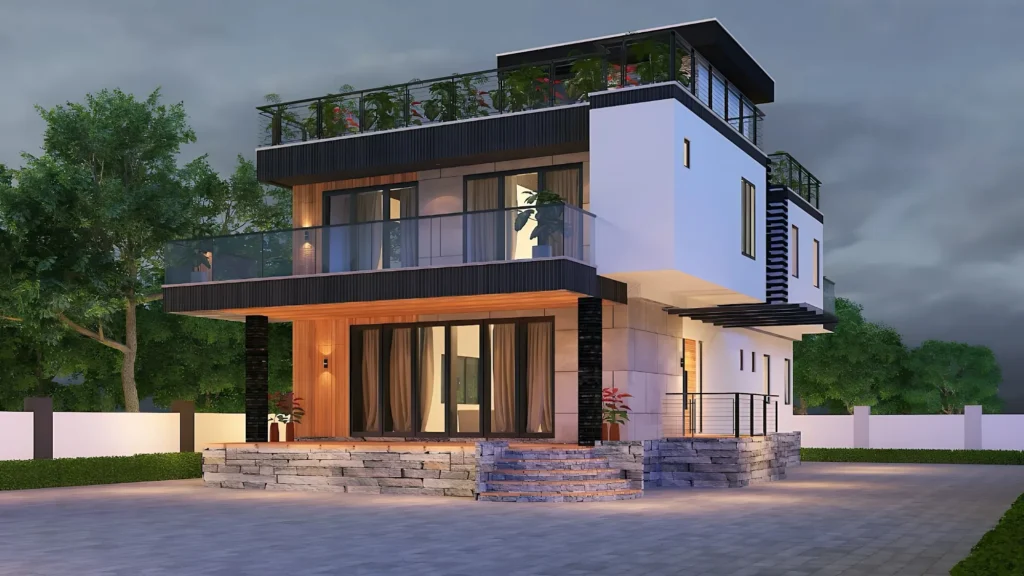 Maison R+2 moderne avec terrasse et toit-terrasse